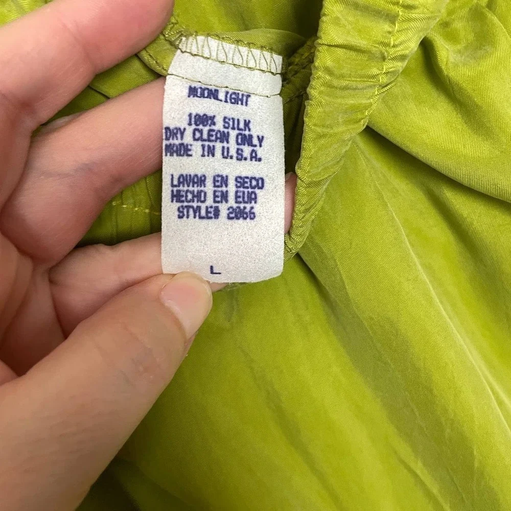 Vintage Y2K Lime Green Wide Leg Pull On Pants Lagenlook Large Loungewear Resort - Picture 9 of 9